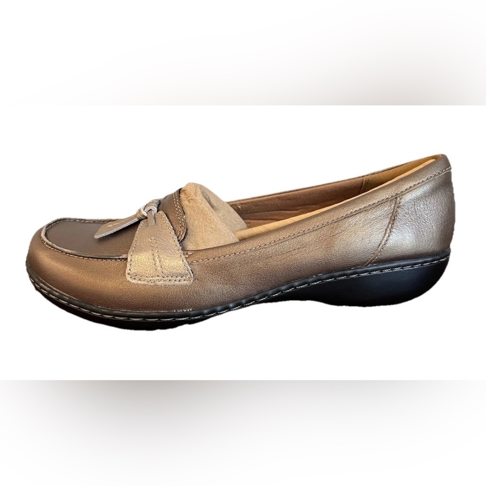 Clarks Shoes Loafers Ashland Bubble Pewter Leather Comfort Womens 11W‎ New